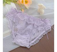 FRINZA Knickers Japanese Sexy Full Lace Large Size Women Panties Girl Sweet Ruffled Mid-waist Quick-drying Mesh See-through Bow Panties(Mauve,XXL)