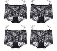 Frinza Knickers Summer Plus Size Underwear Womens Mama Panties Lace Hipster Knickers, Pack Of 4(F,XL)