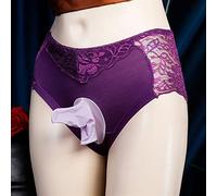 FRINZA Men's Breathable Cotton Underwear Pouch Panties Mens Lace Bikini Briefs G-String Thongs Underwear Knickers Fashion Cotton Seamless Linge Sexy Panties (Color : PURPLE, Size : OPEN SHEATH_LARGE)