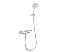 Friota Bathroom Shower Thermostatic Mixer Set, Exposed 38°C Constant Temperature Control Anti Scald Shower Mixer Tap, Wall Mounted Thermostatic Shower Mixer Valve Include Hand Shower, Hose & Holder