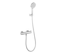 Friota Thermostatic Shower Mixer Combi Set 38°C Anti Scald, Safety Lock Button Constant Temperature Control Exposed Shower Mixer Tap, Wall Mounted Shower Mixer Bar Include Hand Shower, Hose & Holder