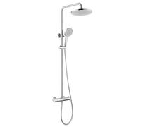 Friota Thermostatic Shower Mixer Surface Mounted Adjustable Height Shower Rail Mixer Shower with 250mm Round Rainfall Shower Head, 38°C Anti Scald Shower Mixer Bar with Hand Shower Easy to Install