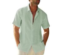 Friptspyg Mens Shirts Short Sleeve Shirts Men Linen Button Down Beach Causual Shirts for Men Adult with Pocket, Mint Green S