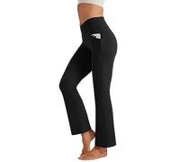 Friptspyg Women's Bootcut Yoga Pants V-Shape High Waist with Pockets Flared Leggings for Fitness Gym Workout Sports Jogging Training Trousers, Black XL