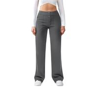 Friptspyg Women's High Waist Wide Leg Trousers Button Straight Leg Trousers Casual Work Trousers Stretch Yoga Trousers with Pockets, Dark Grey M
