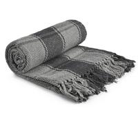 Emma Barclay Frisco - Recycled Cotton Traditional Check Chair Sofa Setee Throw Over Blanket in Charcoal Grey - 50x60 (127x152cm)