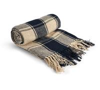 Emma Barclay Frisco - Recycled Cotton Traditional Check Chair Sofa Setee Throw Over Blanket in Navy Blue - 50x60 (127x152cm)