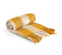Emma Barclay Frisco - Recycled Cotton Traditional Check Chair Sofa Setee Throw Over Blanket in Ochre Yellow - 70x100 (178x254cm)