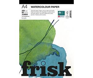 Frisk Jumbo Watercolour Paper Pad 300gsm Cold Pressed/Not 50sheets A4, White