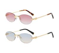 frissin Oval Rimless Sunglasses Womens UV400 Protection Gradient Lenses Gold Metal Temples Luxury Ladies Sun Glasses Minimalist Sunnies Outdoor Street Travel Party Holiday