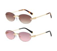 frissin Oval Rimless Sunglasses Womens UV400 Protection Gradient Lenses Gold Metal Temples Luxury Ladies Sun Glasses Minimalist Sunnies Outdoor Street Travel Party Holiday