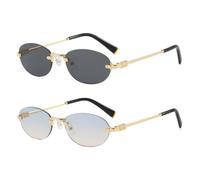 frissin Oval Rimless Sunglasses Womens UV400 Protection Gradient Lenses Gold Metal Temples Luxury Ladies Sun Glasses Minimalist Sunnies Outdoor Street Travel Party Holiday