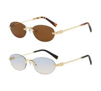 frissin Oval Rimless Sunglasses Womens UV400 Protection Gradient Lenses Gold Metal Temples Luxury Ladies Sun Glasses Minimalist Sunnies Outdoor Street Travel Party Holiday
