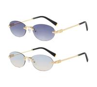 frissin Oval Rimless Sunglasses Womens UV400 Protection Gradient Lenses Gold Metal Temples Luxury Ladies Sun Glasses Minimalist Sunnies Outdoor Street Travel Party Holiday