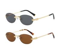 frissin Oval Rimless Sunglasses Womens UV400 Protection Gradient Lenses Gold Metal Temples Luxury Ladies Sun Glasses Minimalist Sunnies Outdoor Street Travel Party Holiday