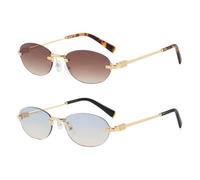 frissin Oval Rimless Sunglasses Womens UV400 Protection Gradient Lenses Gold Metal Temples Luxury Ladies Sun Glasses Minimalist Sunnies Outdoor Street Travel Party Holiday