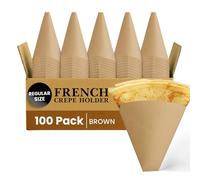 Friteshop Eco Brown French Crepe Holder, Regular 7x7 in - 100 Pack | Perforated, Disposable Holder for Crepes, Grease-Resistant, Durable for Snack Takeaway, Catering & Parties
