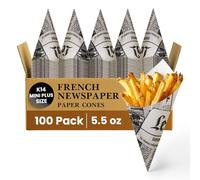 Friteshop Le Mende French Newsprint Paper Cones K-14 Mini Plus 5.5oz - Disposable, Grease Absorbing - Hors d’oeuvres & French Fries Holder for Catering - Durable European Made Snack Holder - 100 Count