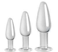 Fritosy 3 Types Set Glass Anal Plug, Glass Anal Dildo Transparent Crystal Butt Plug with Smooth Flat Base, Plug G-Spot Stimulator Vaginal Masturbation Adult Sex Toy for Beginners and Advanced Women