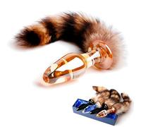 Fritosy Erotic Glass Anal Plug with Fox Tail Sexy Crystal Butt Plug Tail Dildo BDSM Adults Sex Toys for Couples Sex Games Gold Color (S Plug)
