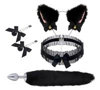 Fritosy Fox Tail Butt Plug, 4-Piece Anal Plug Set - Cat Ears Headband, Nipple Clamps, and Necklace - Metal Anal Sex Toys for Women, Men, Beginners, and Couples