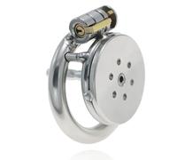 Fritosy Ultra Small Flat Chastity Cage - Stainless Steel Male Chastity Device with Metal Penis Plug/Urethral Catheter - BDSM Bondage Penis Cage (32mm Cage, 40mm Ring)