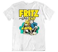 Fritz The Cat T-Shirt Graphic Top Printed Shirt Short Sleeve Mens Tee White