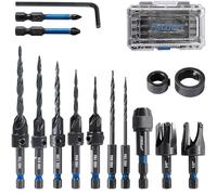 FRITZFURT Countersink Drill Bit Set, 15 PCS Tapered Drill Bits Counter Sink Drill Bit with 2PCS Wood Plug Cutter 1/4" Hex Shank Quick Change for Woodworking