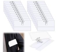 FRIUSATE 100 Pcs Badge Holders with Clip and Pin Waterproof Plastic Horizontal Card Holder Clear ID Badges Holders for Conference, Schools, Colleges, Offices
