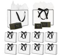 FRIUSATE 10PCS White Gift Bags for Present, Birthday Gift Bag with Bow Ribbon, Luxury Paper Bags with 20 Wrappers and 10 Cards for Wedding Party Birthday Christmas Valentines Bridesmaid