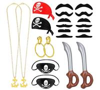 FRIUSATE 11 PCS Pirate Accessories Adult Women Costume Set Head Scarf Hoop Earrings Vintage Necklace Golden Anchor pirate Captain Dress Up for Men Women Kids Party Christmas