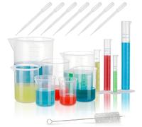 FRIUSATE 19 Pcs Graduated Cylinders and Measuring Beakers Set With 7 Plastic Droppers and Test Tube Brush - Science Lab, Baking, Cooking Liquid Measure Tools