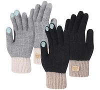 FRIUSATE 2 Pairs Women's Winter Gloves Touch Screen Gloves Warm Knit Thermal Glove Cold Weather Texting Wool Glove for Running Driving Hiking, One Size
