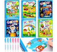 FRIUSATE 6 Pack Magic Water Colouring Book,Kids Reusable Drawing Book with 6 Pieces Pen,Coloring Book for Toddler2-4Years for Kids Educational Toy