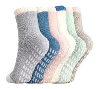 FRIUSATE 6 pairs Fluffy Slipper Socks for Women and Girls, Winter Warm Cosy Bed Fuzzy Sock with Grips Thermal Non Slip Grip Socks Sleep Sock for Women Girls