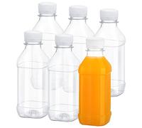 FRIUSATE 6 Pcs 7.8oz/230ml Square Shot Bottles with Lids - Plastic, Leak-Proof, Reusable Drink Bottles for Smoothie, Juice, Beer, Milk