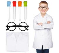 FRIUSATE 6 Pcs Kids Scientist Costume Doctor Costume with Lab Coat, Glasses, 4 Droppers for Kids Scientist Cosplay, Party, Holiday, Age 3-10