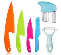 FRIUSATE 6PCS Knife for Kids,Kids Knife for Chopping,Kitchen Knives Child Safety Knife in 4 Sizes and Plastic Cutting Board/Paring Knife for Vegetables Fruits Salad