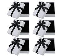 FRIUSATE 6Pcs Small Gift Boxes with Lids White Gift Boxes for Jewellery 7x9x3cm Gift Boxes for Presents Kraft Gift Box with Black Ribbon Bow-Knot for Ring Earrings Necklace Presents Wrapping