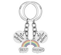 FRIUSATE Best Friends Keyring No Matter Where, 2 Pcs Rainbow Keychain Friendship Gifts for Girls, Best Relationship Key Ring Friend Stitching Rainbow Pendant BFF Gift