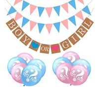 FRIUSATE Boy or Girl Banner, Gender Reveal Balloons Blue and Pink Bunting Banner Gender Reveal Party Game Decoration