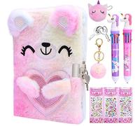 FRIUSATE Diary with Lock for Girls‘s Secret Fluffy Notebook and Pen Stationary Sets for Girls Teenager Kids with Coin Purse Keychain Stickers Ballpoint Pen Kids Writing Pink Stationary Sets