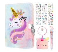FRIUSATE Unicorn Secret Diary for Girls, Lockable Diary with Lock Plush Notebook Journal Unicorn Gifts for Girls 6-12 Year Old Birthday Presents