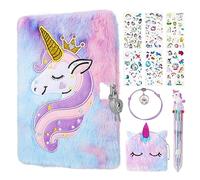 FRIUSATE Unicorn Secret Diary for Girls,Unicorn Lockable Diary Plush Unicorn Notebook Journal Fun Lockets Secret Diary Journal Kids Stationery Gifts Aged 6-13 (160 Pages)