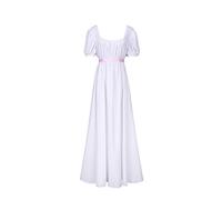 FRIUSATE White Regency Dress, Renaissance Dress, Regency Dresses for Women Costume with Sash Empire Waist Ruffled Puff Sleeve Long Dress for Parties, Weddings and Gala(S White)