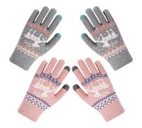 FRIUSATE Women Touch Screen Gloves 2 Pairs Winter Thermal Knitted Gloves Soft Knit Lining and Elastic Cuff Thermal Ladies Glove (Pink and Grey)