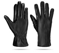 FRIUSATE Womens Leather Gloves Black Cashmere Lining Thick Ladies Leather Gloves Full Touchscreen Hand Mittens For Driving Bicycling Walking Shopping