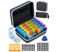 FRIWOLE Monthly Pill Organizer 2 Times a Day with Weekly Pill Bags, Portable Hard Shell Case, Pill Cutter & Opener Pick, Monthly and Weekly Stickers for Medication Management (Blue, 2 Times a Day)