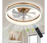 FRIXCHUR 20" Ceiling Fans with Lights and Remote, Gold Modern Low Profile Ceiling Fan Bedroom Dimmable Chandelier Fan LED Bladeless Fandelier for Living Room Kitchen