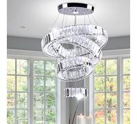 FRIXCHUR 4 Ring LED Crystal Chandelier Ceiling Light Modern Round Flush Mount Pendant for Dining Room Living Room Bedroom Cool White